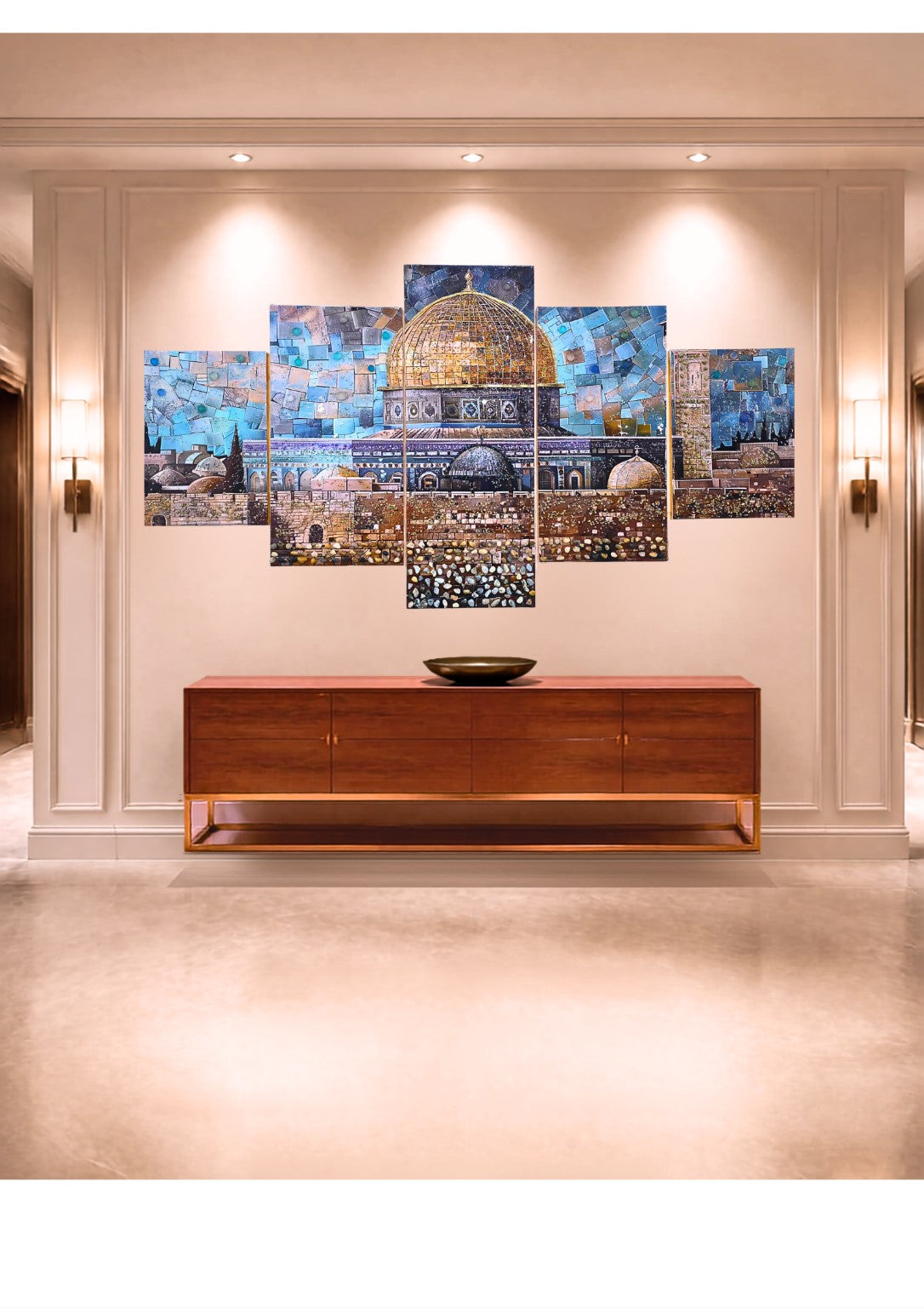 Emerald Dome displayed above a console in an elegant home hallway.