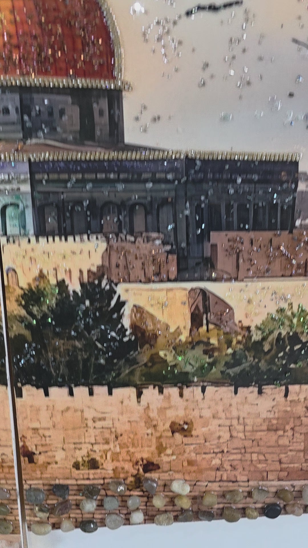 Slow-motion detailed video of Golden Dome Panel 2, the second panel from the left, showing its handcrafted resin, stone, glass and decorative details.