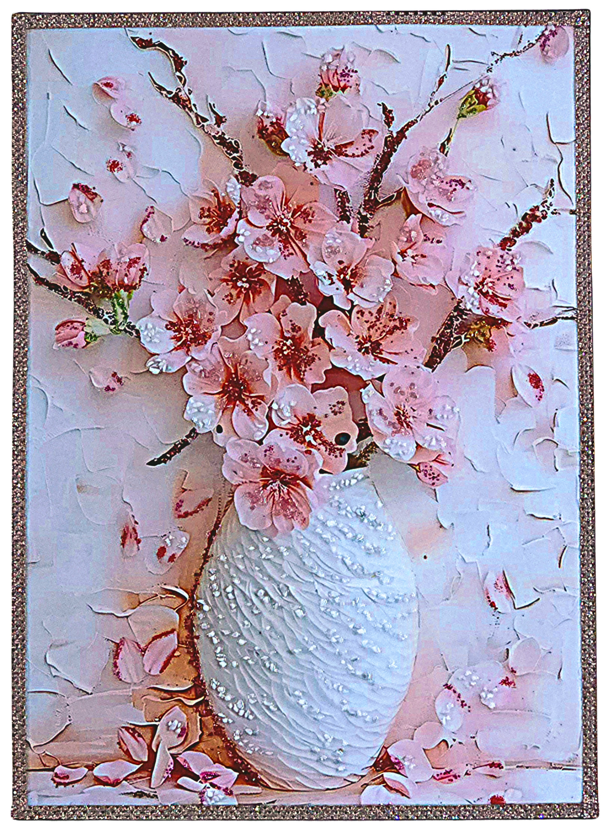 Blush Peony Vase shown under neutral lighting, revealing its true blush tones, sculptural white vase, texture and handcrafted details.