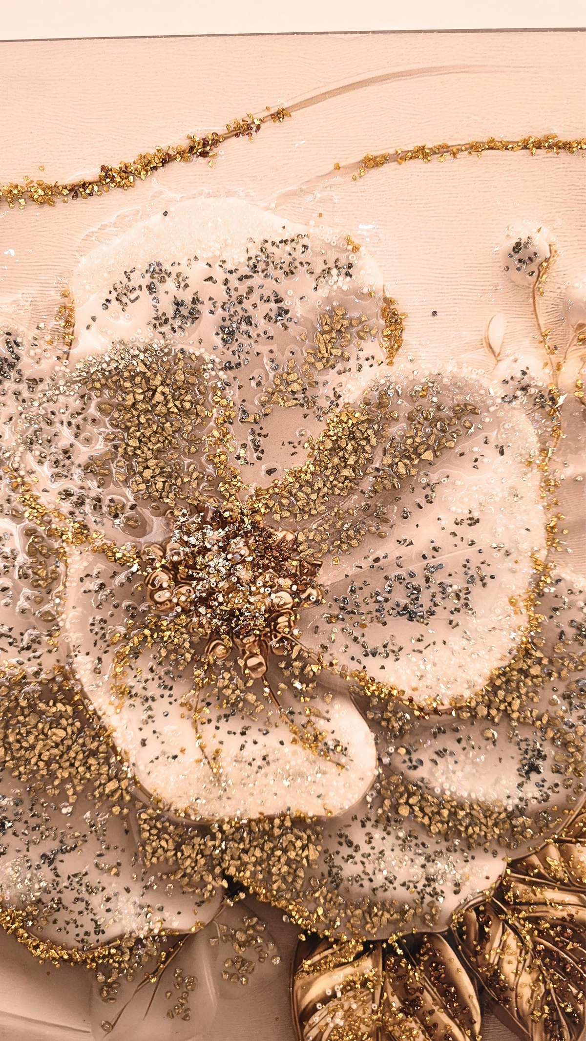 Glow of Hibiscus white and gold floral mixed-media wall art — view 3