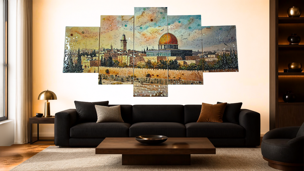 Golden Dome five-panel Jerusalem sunset mixed-media wall art — view 15