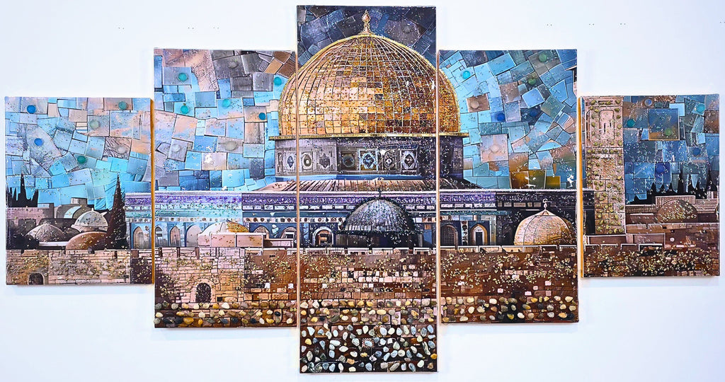Emerald Dome five-panel Jerusalem mixed-media wall art — view 5