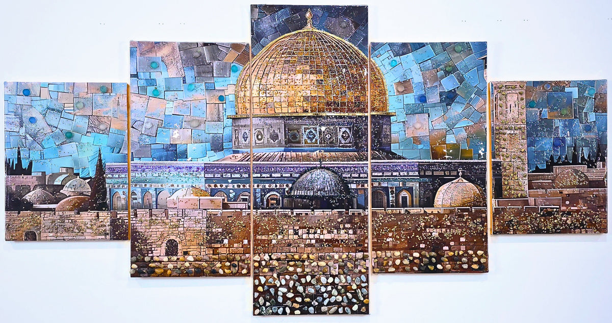 Emerald Dome five-panel Jerusalem mixed-media wall art — view 5