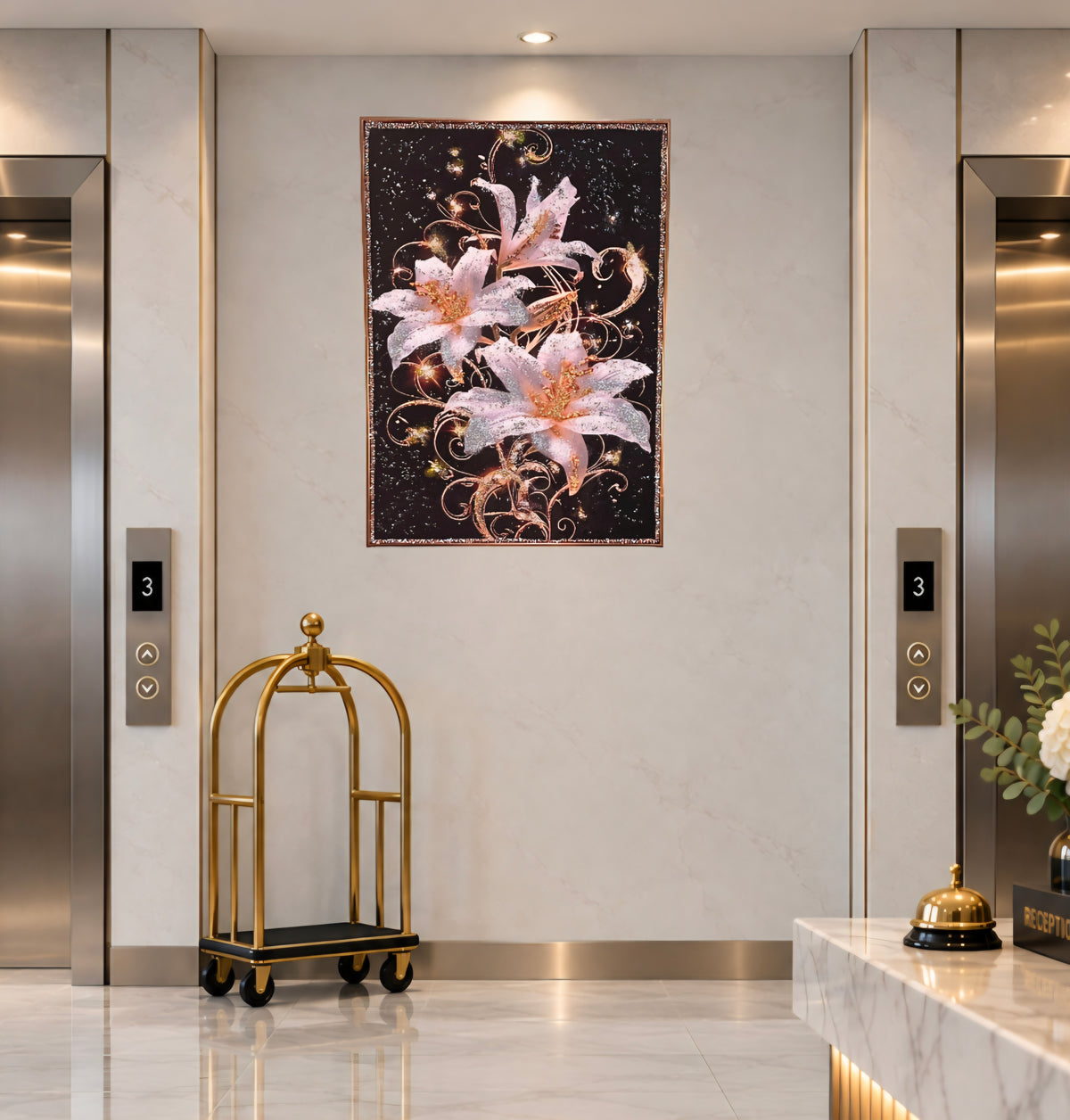 Lilies After Dark framed black ivory and gold floral mixed-media wall art — view 19