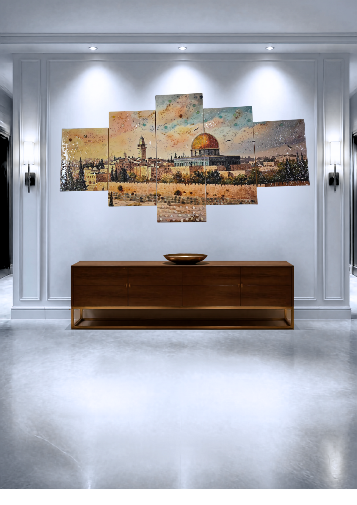 Golden Dome five-panel Jerusalem sunset mixed-media wall art — view 20