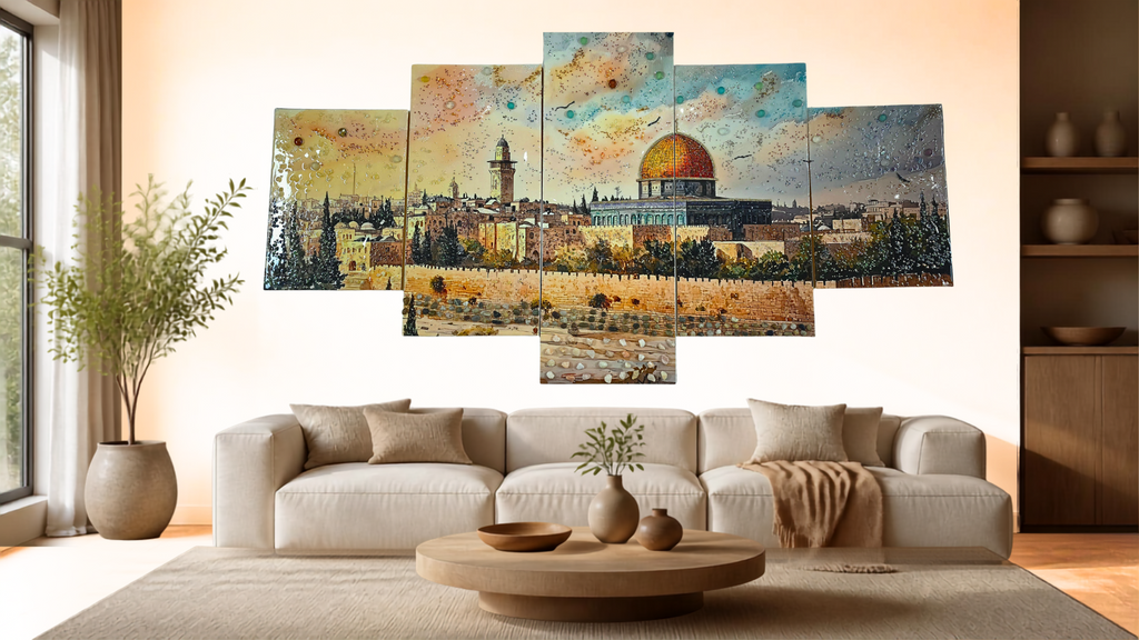 Golden Dome five-panel Jerusalem sunset mixed-media wall art — view 14