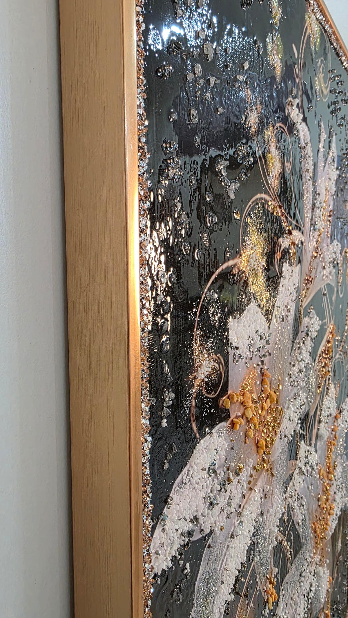 Lilies After Dark – room mockup showing the 50 × 70 cm framed artwork.