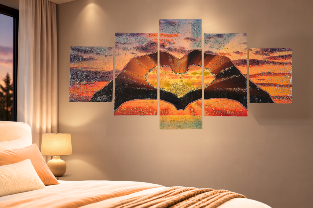 Sunset in Our Hands five-panel glowing hands mixed-media wall art — view 9