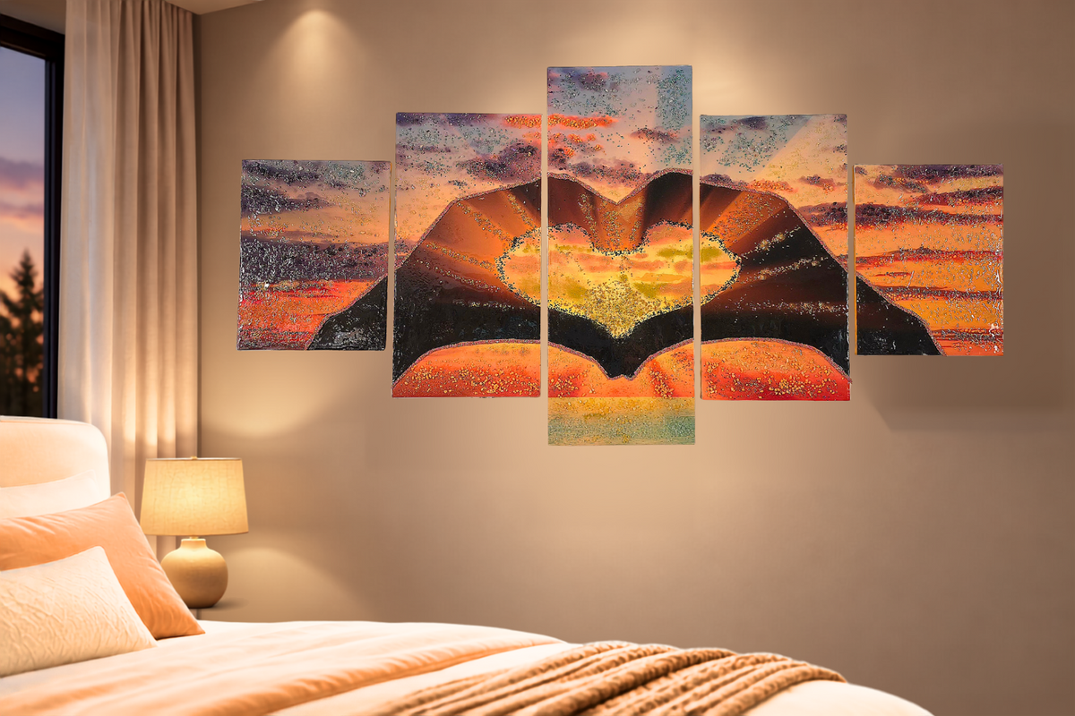 Sunset in Our Hands five-panel glowing hands mixed-media wall art — view 9