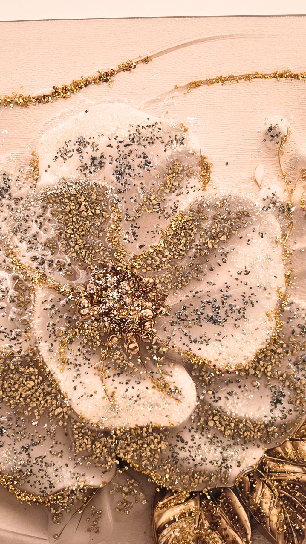 Glow of Hibiscus white and gold floral mixed-media wall art — view 5