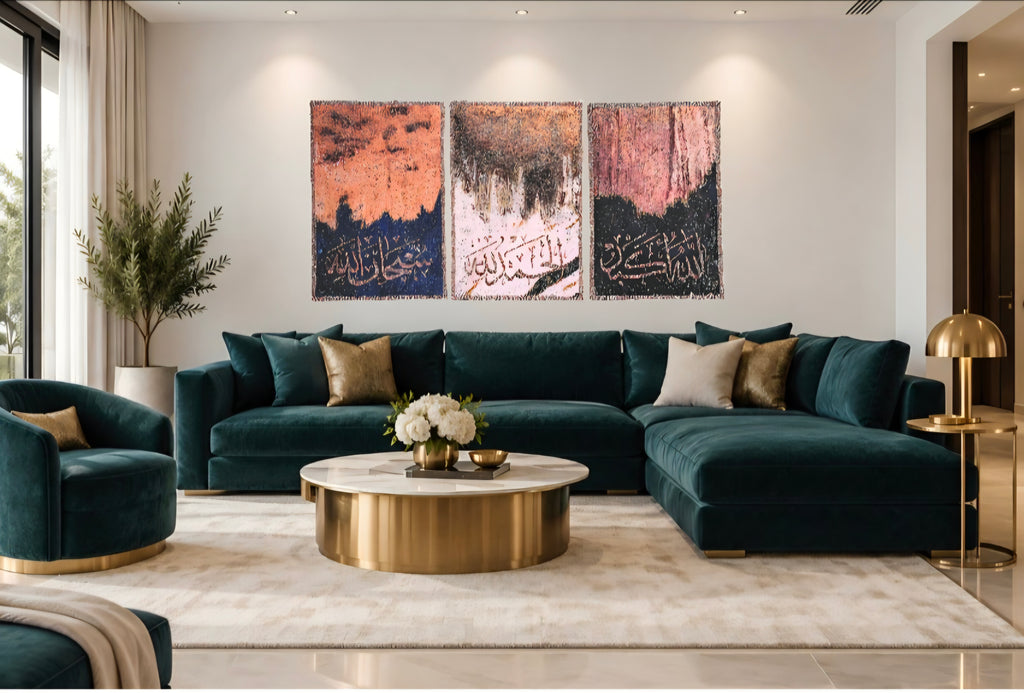 Tasabeeh Collection I three-panel Arabic calligraphy mixed-media wall art — view 11
