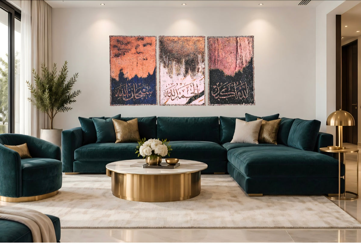 Tasabeeh Collection I three-panel Arabic calligraphy mixed-media wall art — view 11