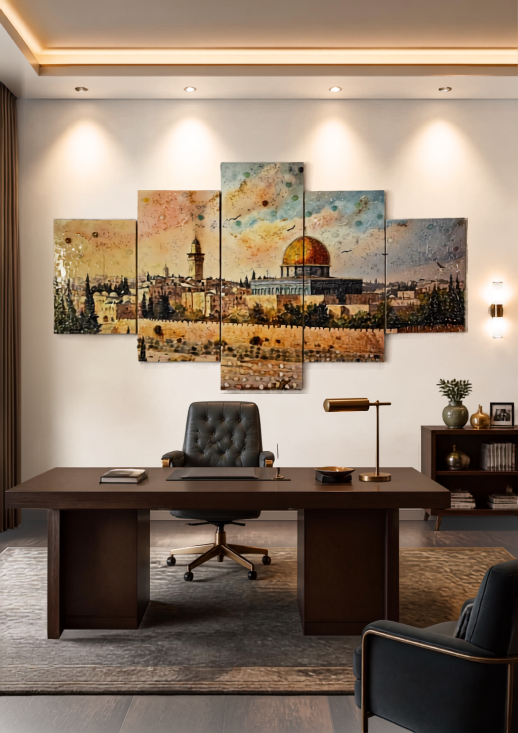 Golden Dome five-panel Jerusalem sunset mixed-media wall art — view 17