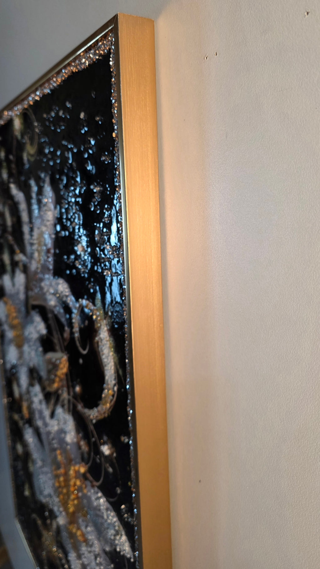 Lilies After Dark – interior mockup showing the artwork displayed on the wall.