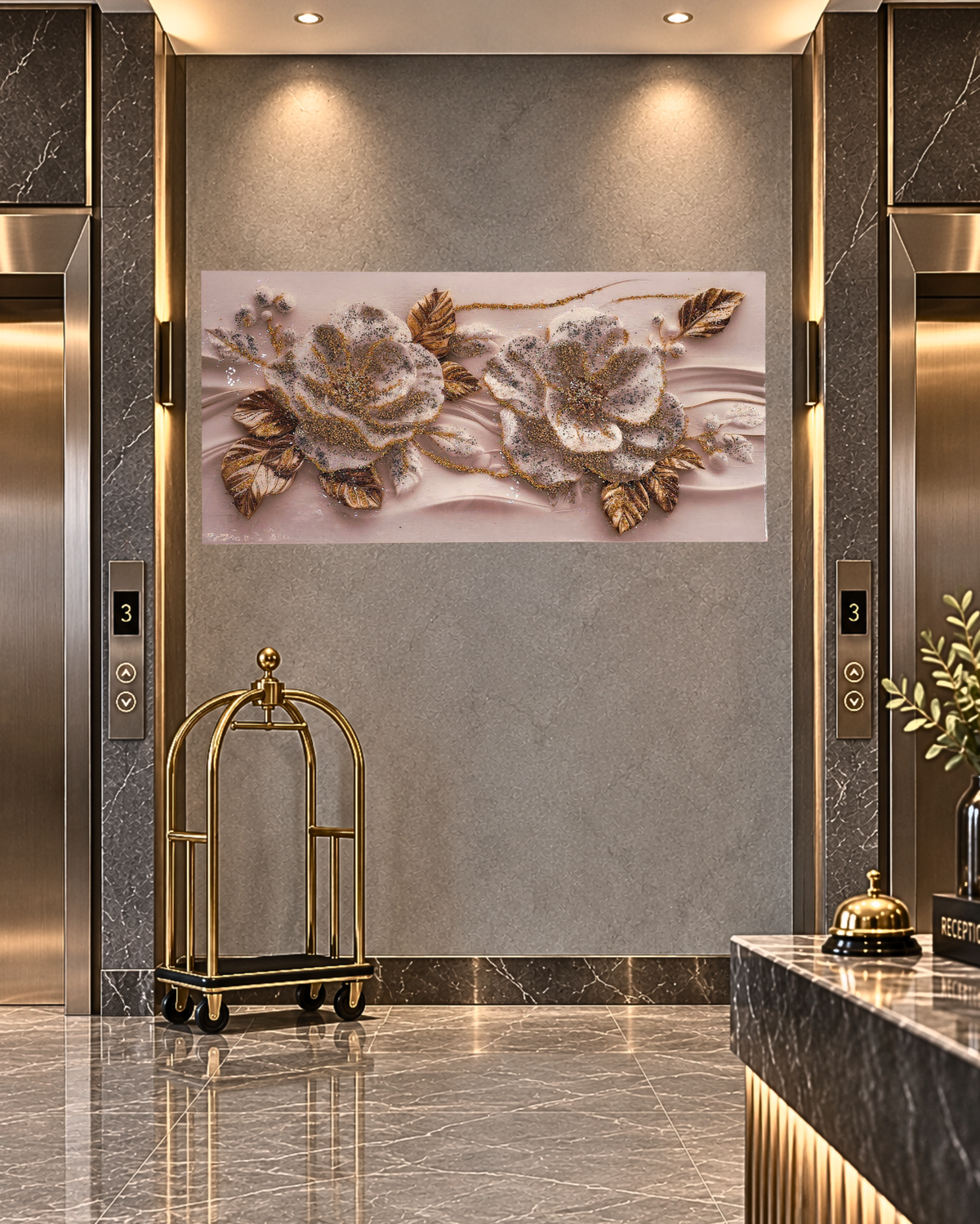 Glow of Hibiscus white and gold floral mixed-media wall art — view 15