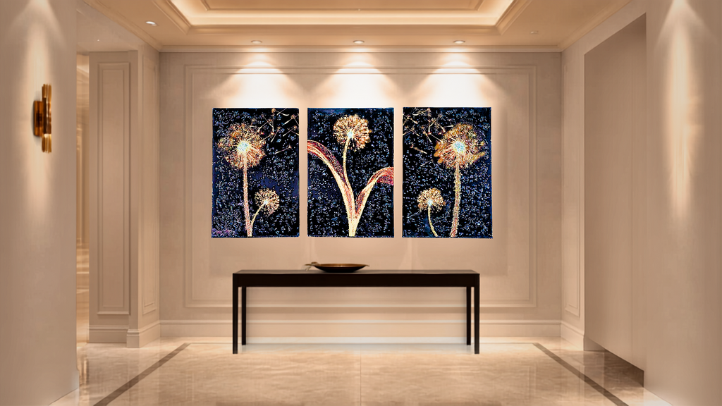 Whispers in the Wind three-panel dandelion mixed-media wall art — view 10