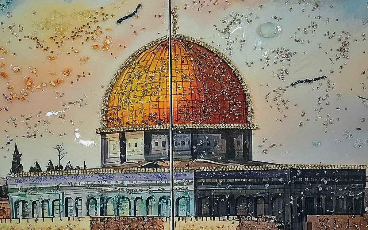 Golden Dome five-panel Jerusalem sunset mixed-media wall art — view 4