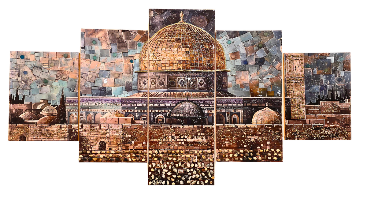 Emerald Dome five-panel Jerusalem mixed-media wall art — view 3