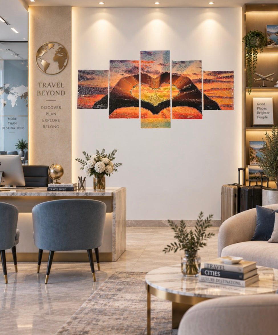 Sunset in Our Hands five-panel glowing hands mixed-media wall art — view 13