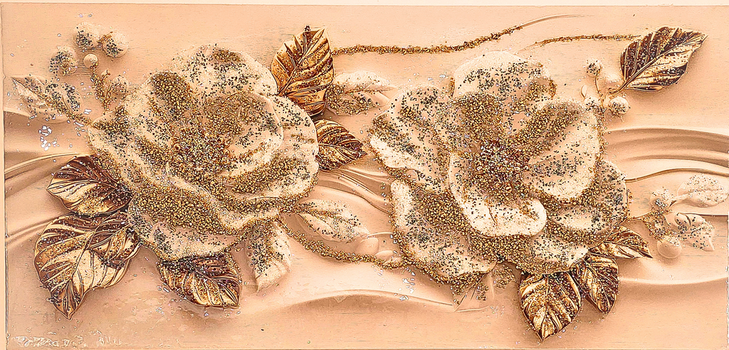 Glow of Hibiscus white and gold floral mixed-media wall art — view 6