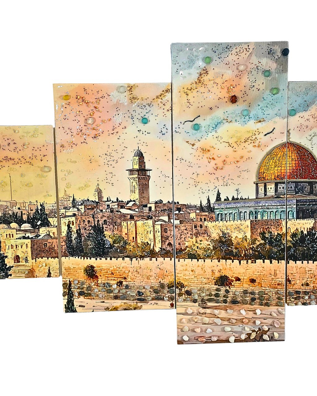 Golden Dome five-panel Jerusalem sunset mixed-media wall art — view 7