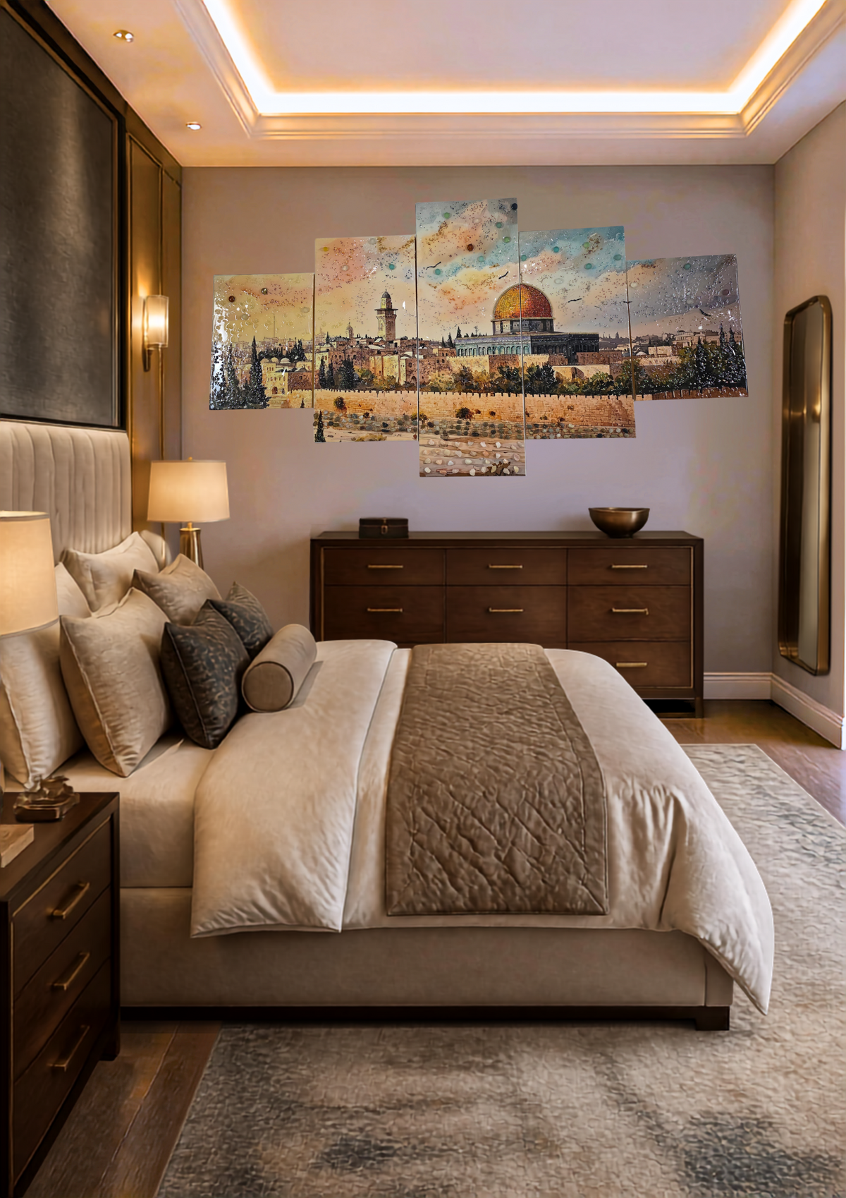 Golden Dome five-panel Jerusalem sunset mixed-media wall art — view 16