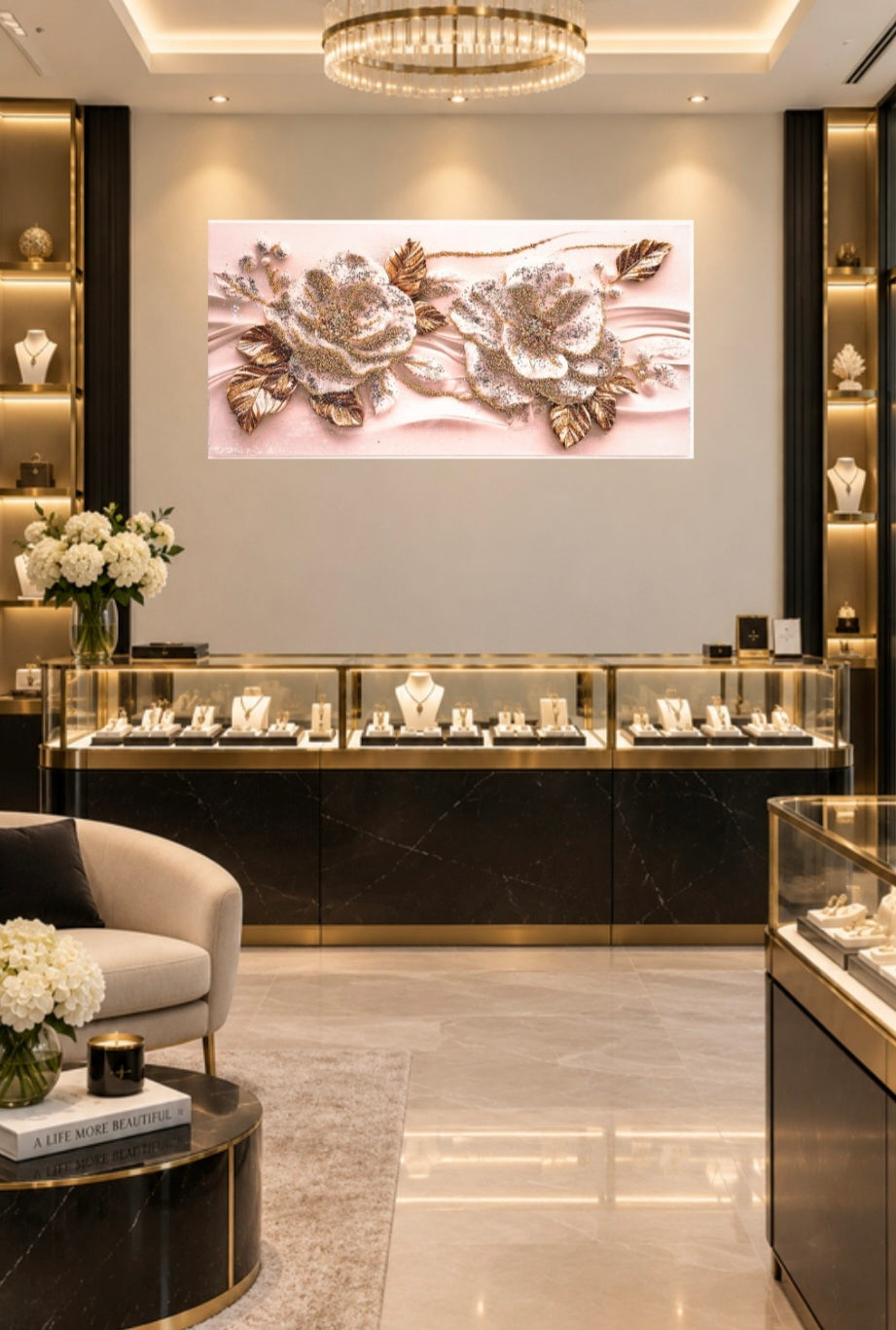 Glow of Hibiscus white and gold floral mixed-media wall art — view 23
