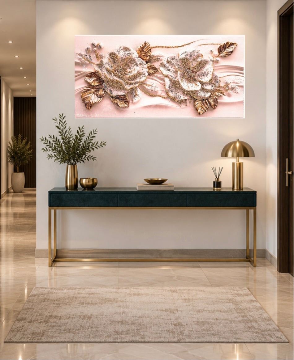 Glow of Hibiscus white and gold floral mixed-media wall art — view 12