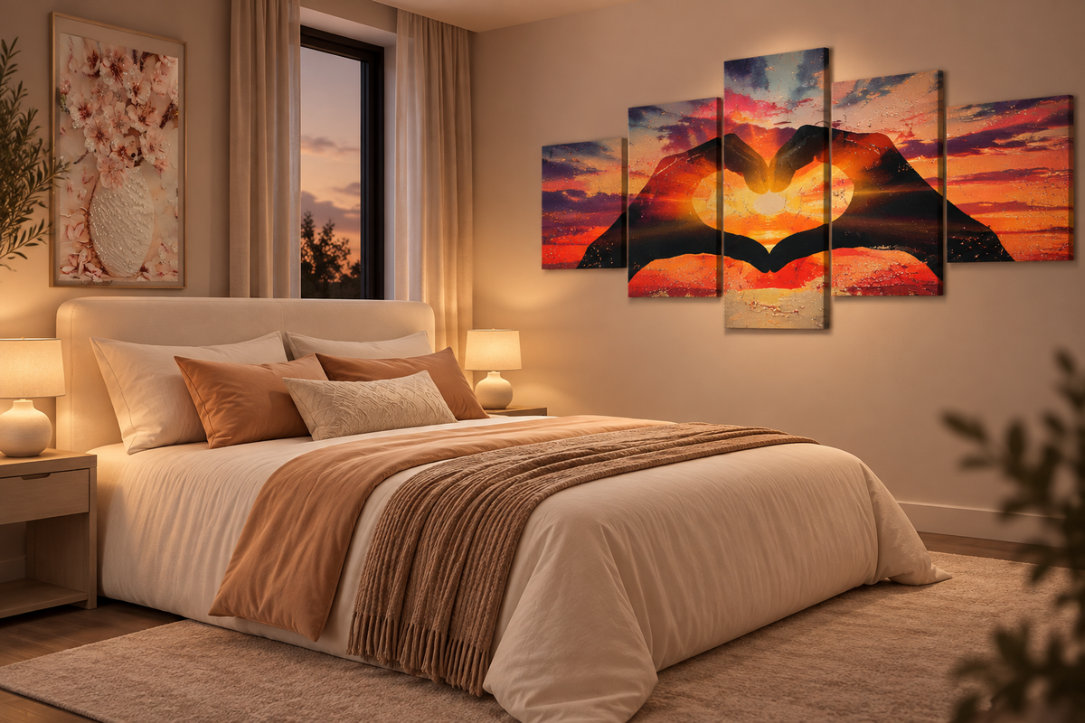 Sunset in Our Hands five-panel glowing hands mixed-media wall art — view 7