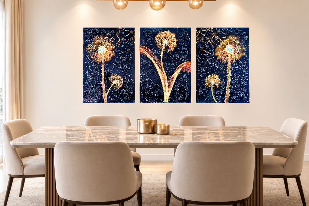 Whispers in the Wind three-panel dandelion mixed-media wall art — view 11