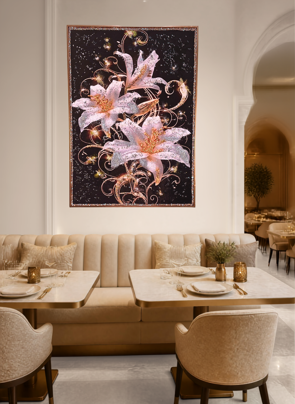 Lilies After Dark framed black ivory and gold floral mixed-media wall art — view 20