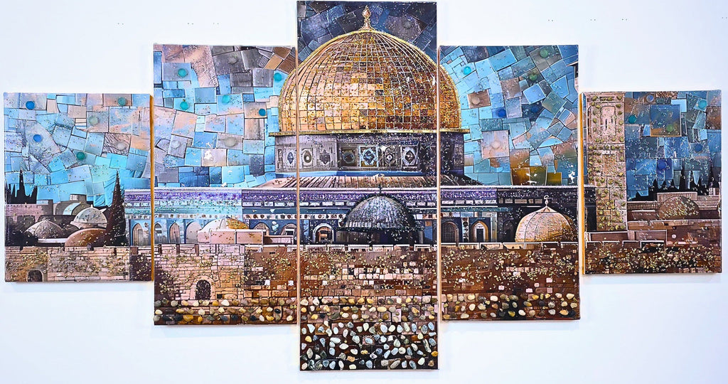 Emerald Dome five-panel Jerusalem mixed-media wall art