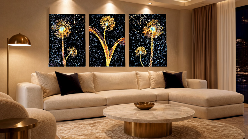Whispers in the Wind three-panel dandelion mixed-media wall art — view 9