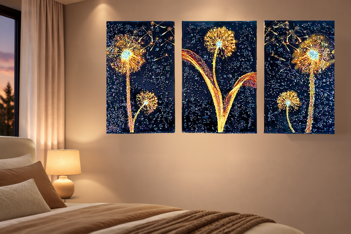 Whispers in the Wind three-panel dandelion mixed-media wall art — view 12