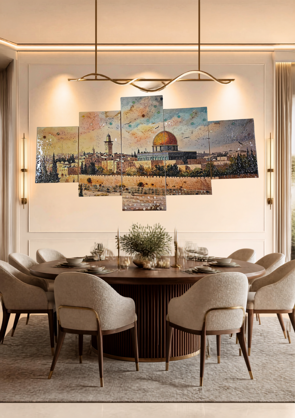 Golden Dome five-panel Jerusalem sunset mixed-media wall art — view 18