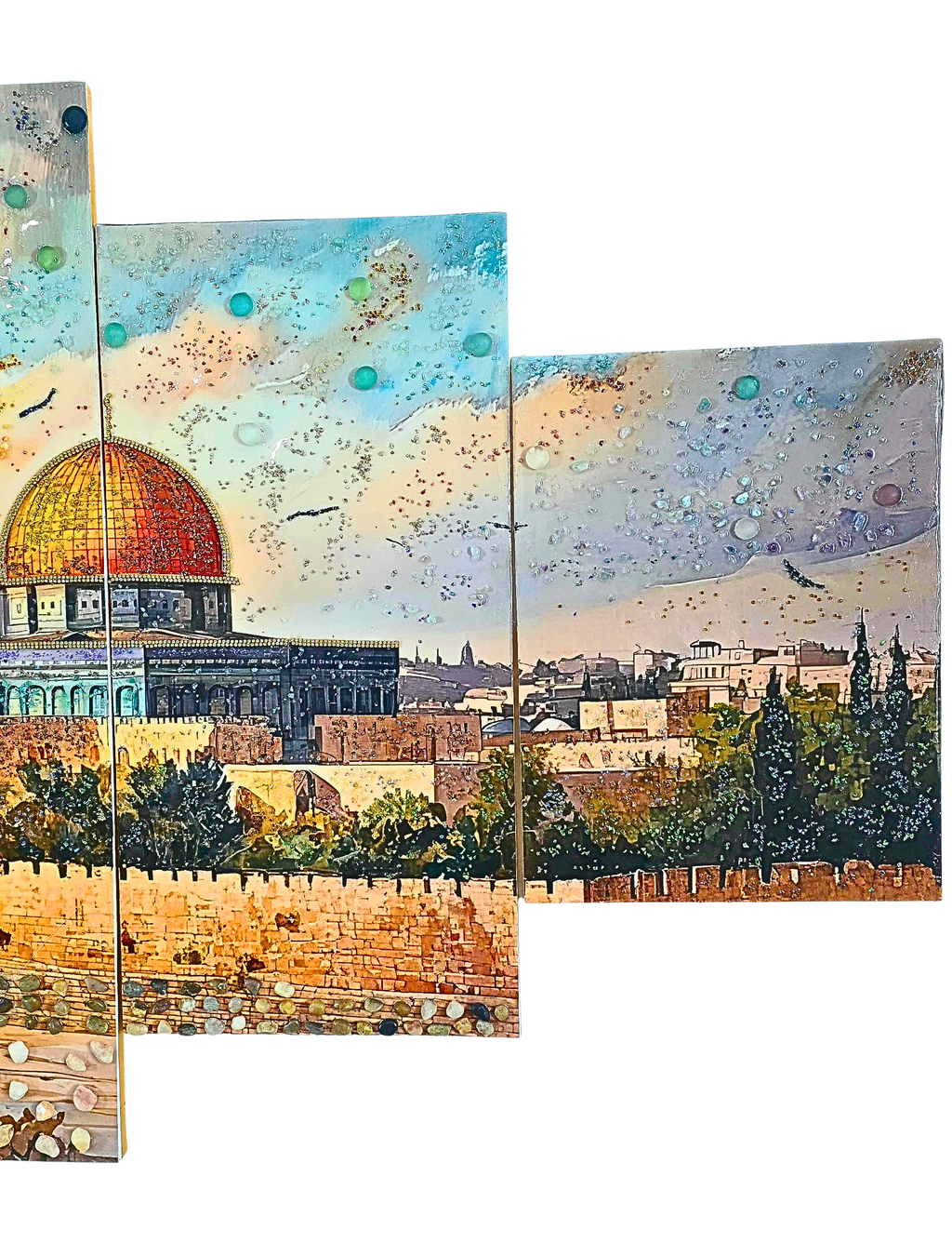 Golden Dome five-panel Jerusalem sunset mixed-media wall art — view 6
