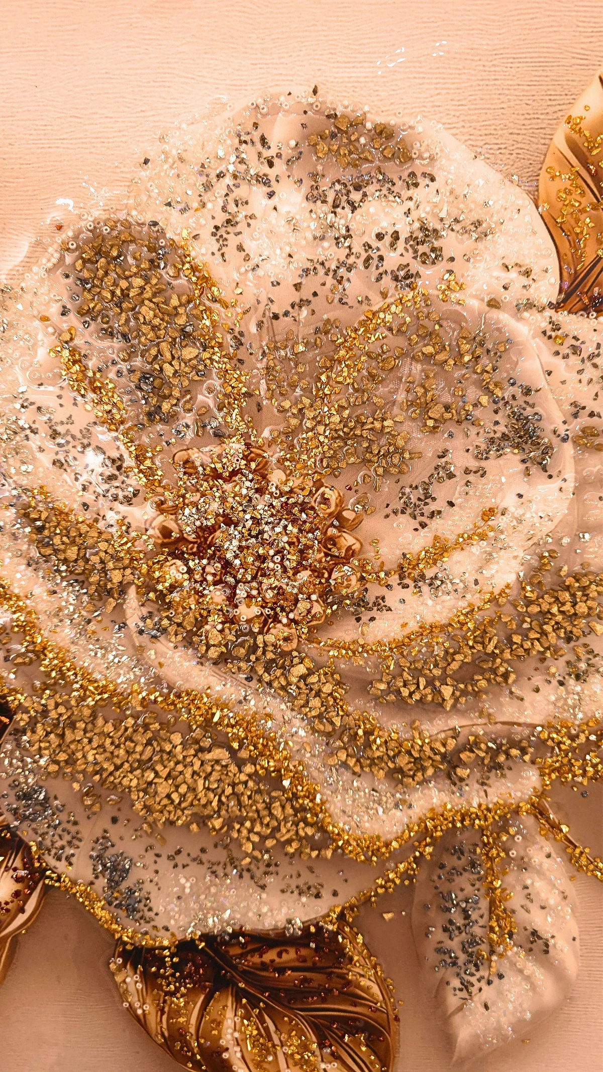Glow of Hibiscus white and gold floral mixed-media wall art — view 4