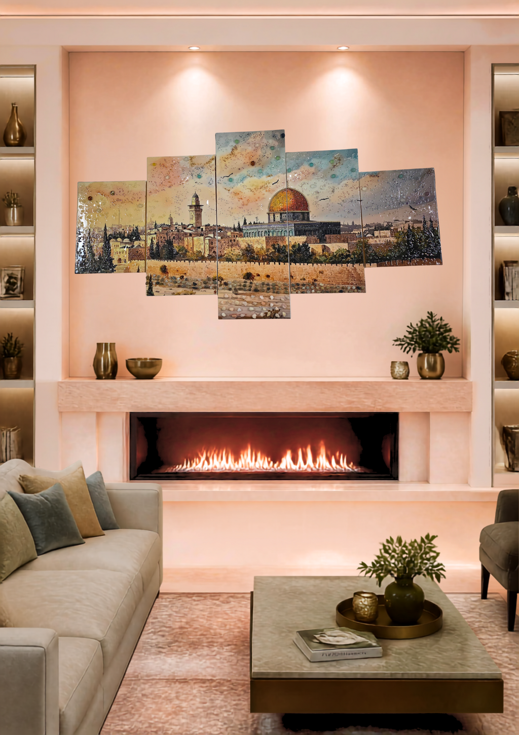 Golden Dome five-panel Jerusalem sunset mixed-media wall art — view 19