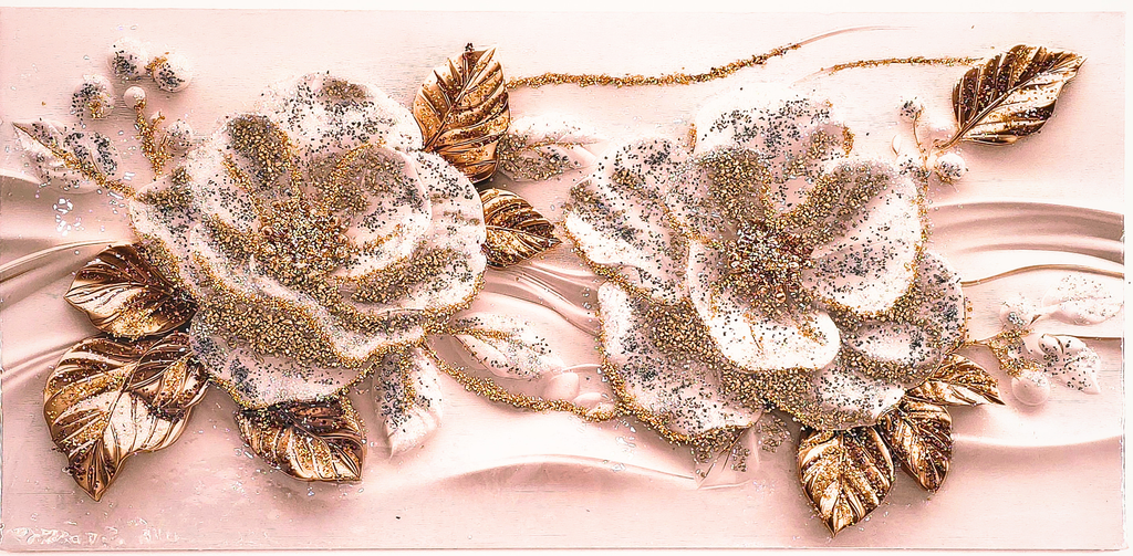 Glow of Hibiscus white and gold floral mixed-media wall art