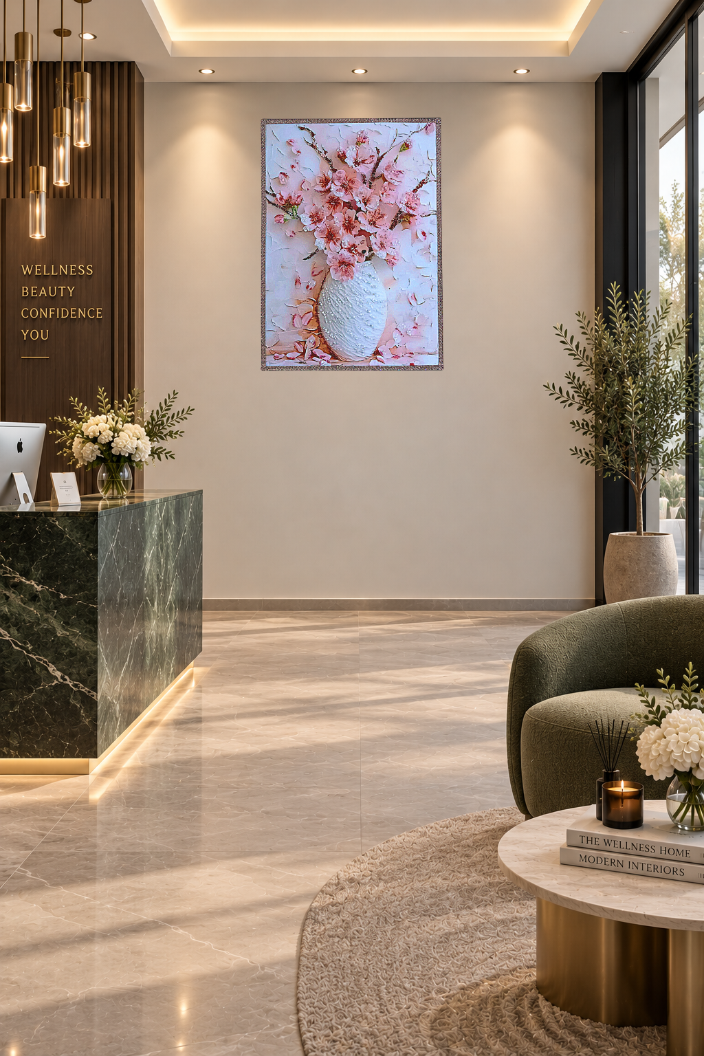 Bring elegance and visual interest to your clinic waiting area with Blush Peony Vase, giving clients something beautiful to enjoy and discover in the details while they wait.