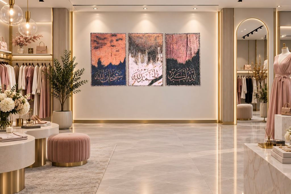 Tasabeeh Collection I three-panel Arabic calligraphy mixed-media wall art — view 20