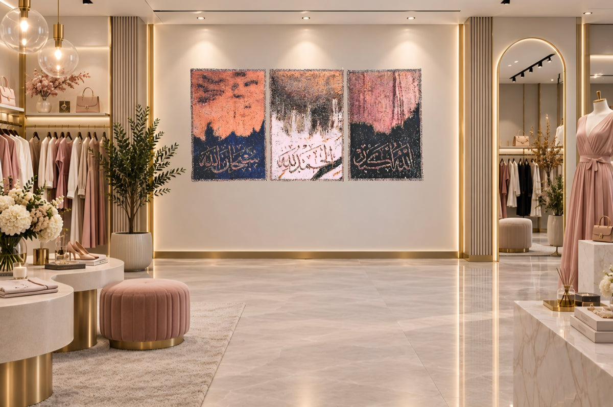 Tasabeeh Collection I three-panel Arabic calligraphy mixed-media wall art — view 20