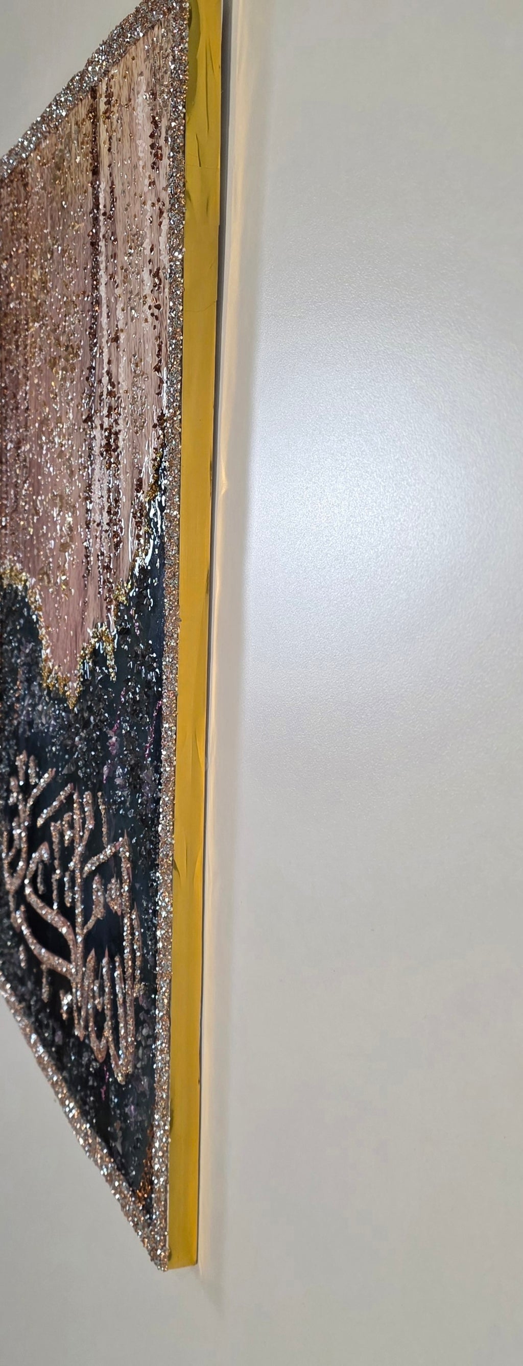 Limited-edition Tasabeeh Collection I Islamic wall art with dimensional hand-embellished calligraphy and mixed-media details.