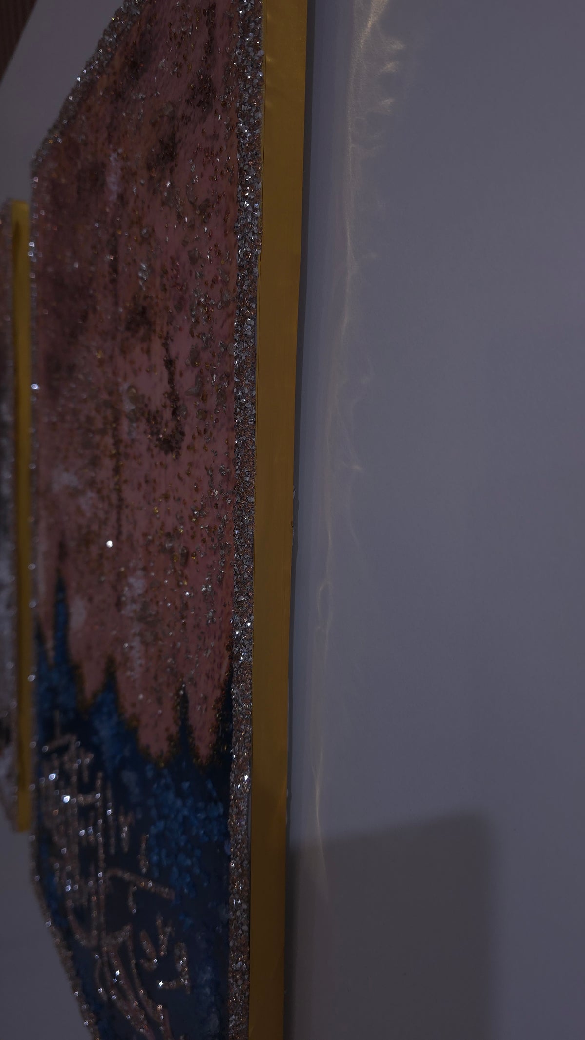 Mixed-media Tasabeeh Collection II Islamic wall art with dimensional stones, coloured glass and handcrafted details.