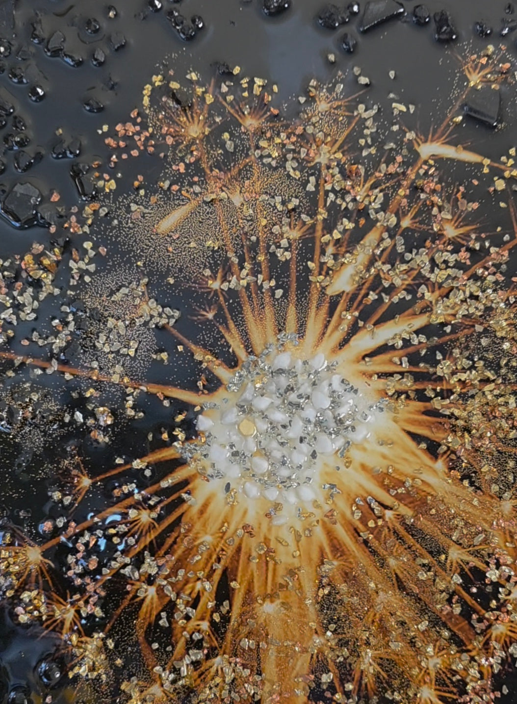 Black and gold botanical detail from Whispers in the Wind hand-embellished mixed-media wall art.